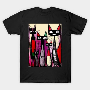 CATS :  Abstract Psychedelic Whimsical Print T-Shirt